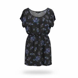 Forever 21 Women’s Large Black Floral Short Sleeve Dress Blue Pink Flowers